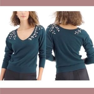 NWT‎ CHARTER CLUB [ Small ] 100% Cashmere Embellished Two-Way Sweater Green